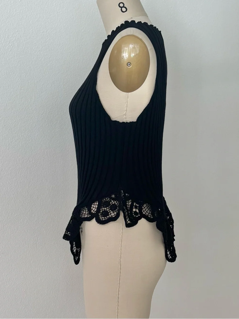 Zara Ribbed Knit Sweater Tank NWT Black Lace Peplum Boat Neck Romantic M